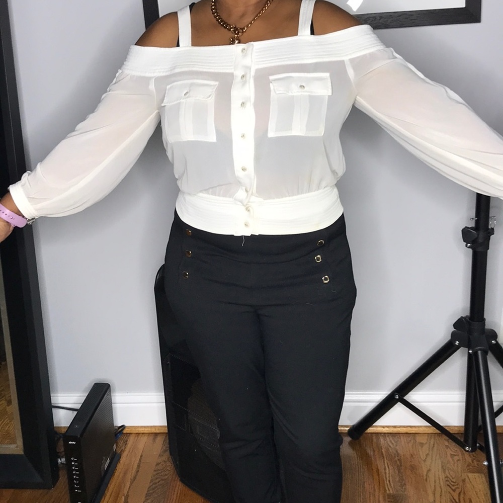 Sheer off white top.